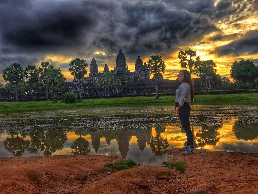 So much cloud on 23 Sept 2020, so I had myself inside the photo (iPhone 7Plus with tripod and edited in Snapseed app), Angkor Wat, Siem Reap