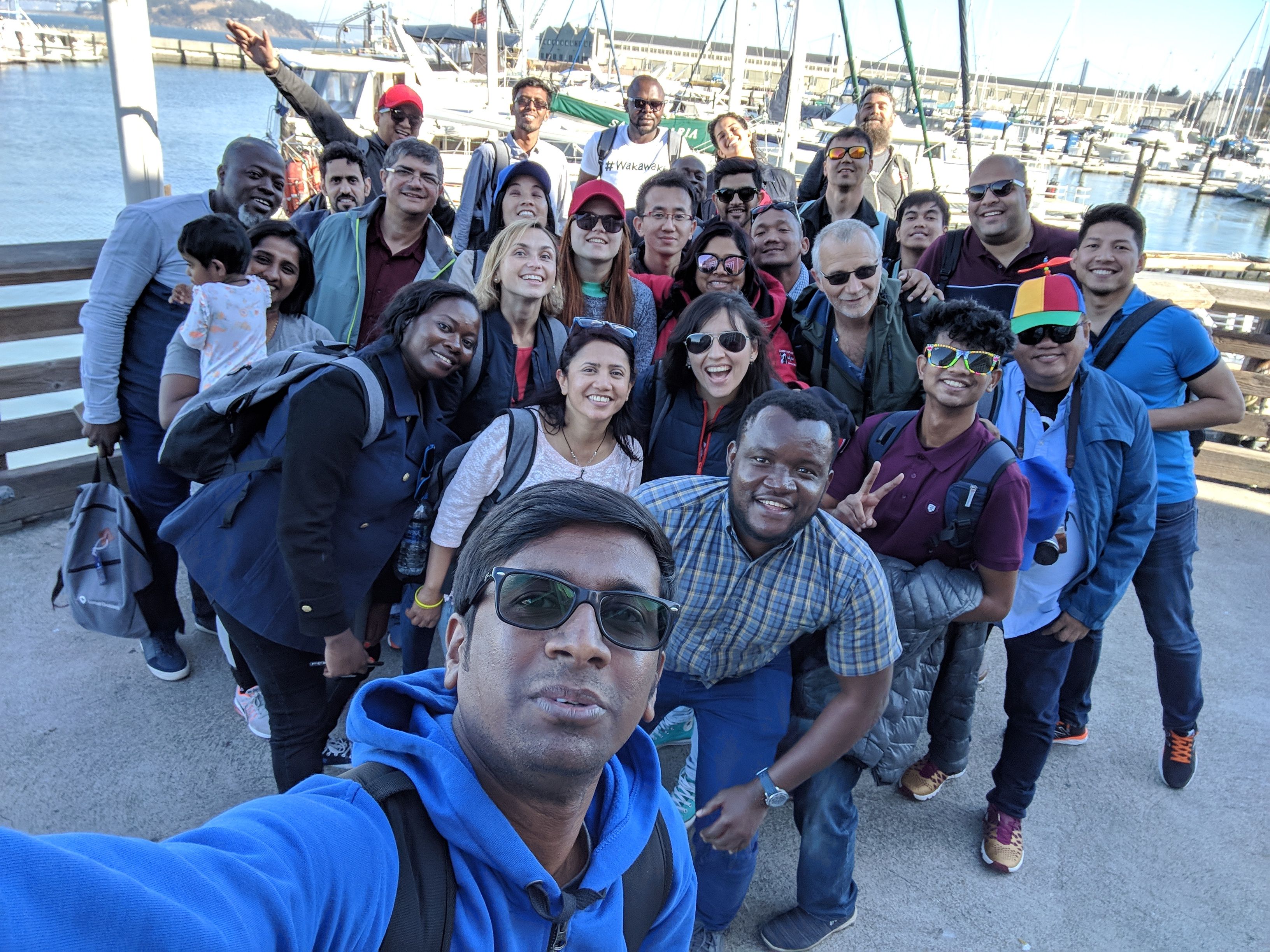 Caption: 2nd Annual Sailing the San Francisco Bay Group Meetup Selfie at Pier 39 Dock C, October 19, 2018. Photo: Sri Lanka Local Guide & Connect Moderator @IlankovanT