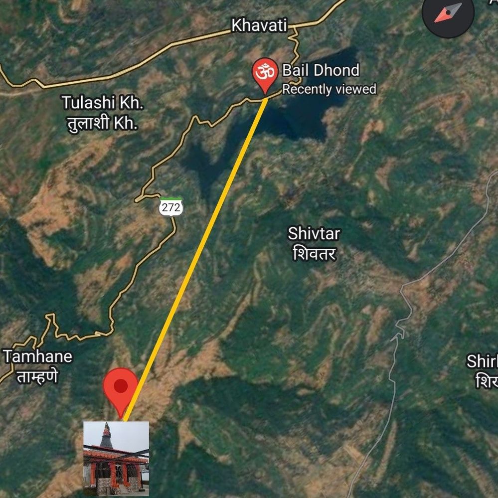 #4 In these Photograph we see the screen shot from google Map location the straight line from the devacha donger temple and baildhond location