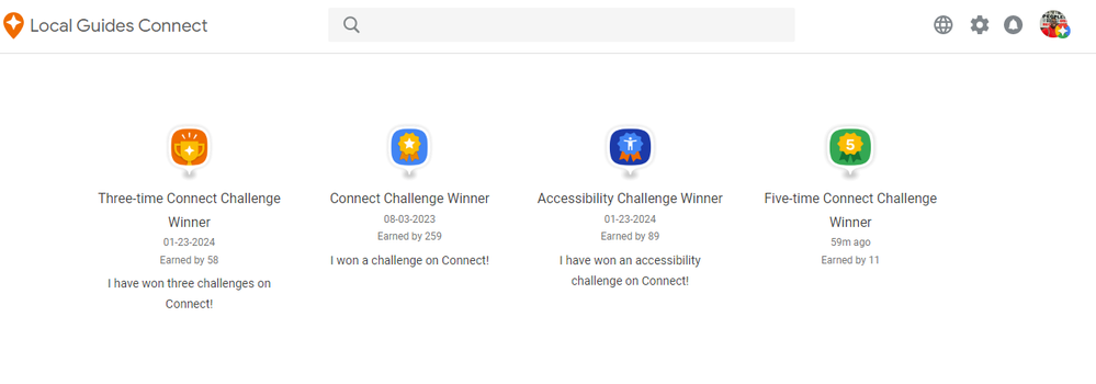 Caption: A screenshot of all my all my  challenge badges at a glance. Thank you Googlers and fellow local guides for making connect and the maps interesting always. @SholaIB