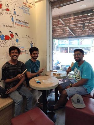 Chackochhan, Nikhil and me trying ice cream at peni ice candy