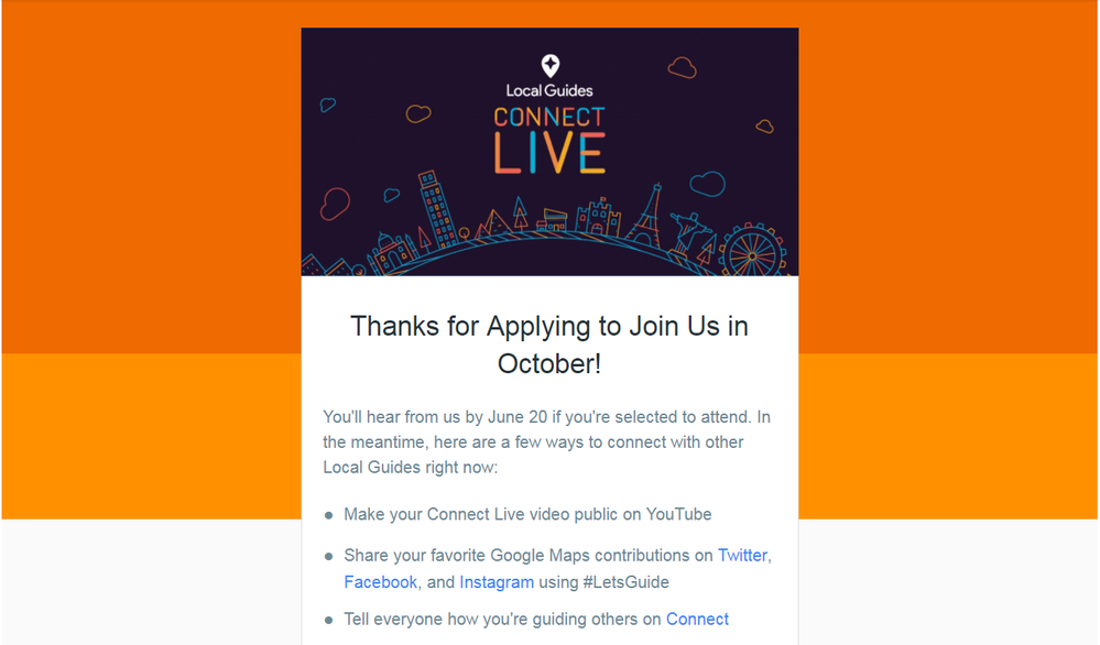 Connect Live application confirmation mail