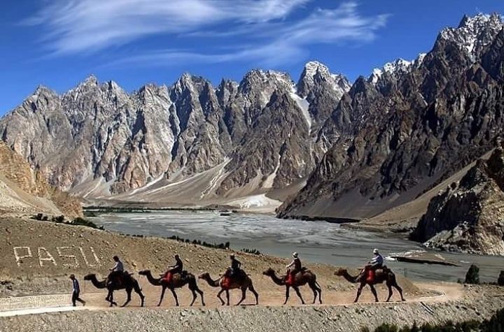 Camels Passing by the Passu cones