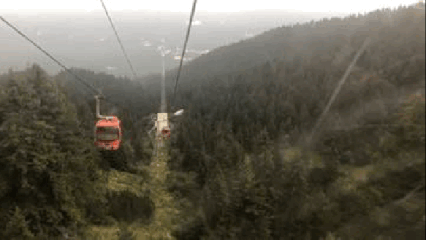 Caption: A GIF of cable cars passing over a forest. (Local Guide @FelipePk)